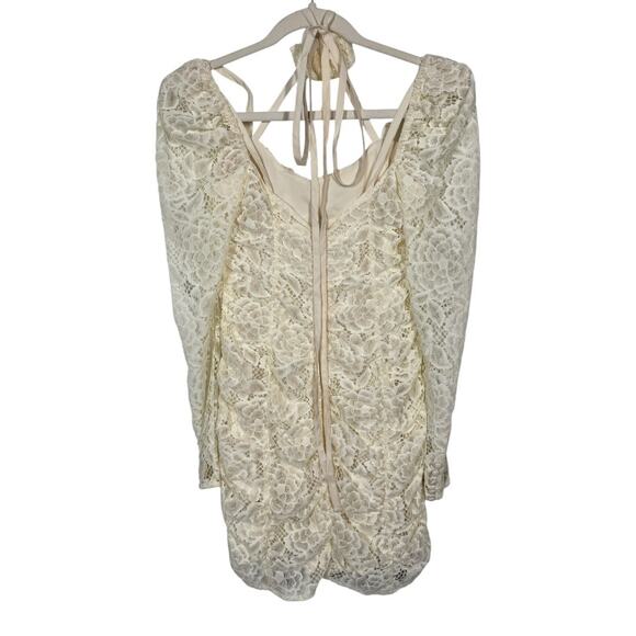 For Love & Lemons Belladonna Mini Dress Small Lace Rosette Long Sleeve Ruched - Picture 5 of 9